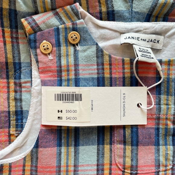 NWT Janie & Jack Plaid Linen One Piece and Tiger Short Sleeve Onesie Blue 6-12M - Picture 9 of 16